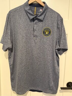 MLB Milwaukee Brewers Grey Heather Polo with Yellow Logo